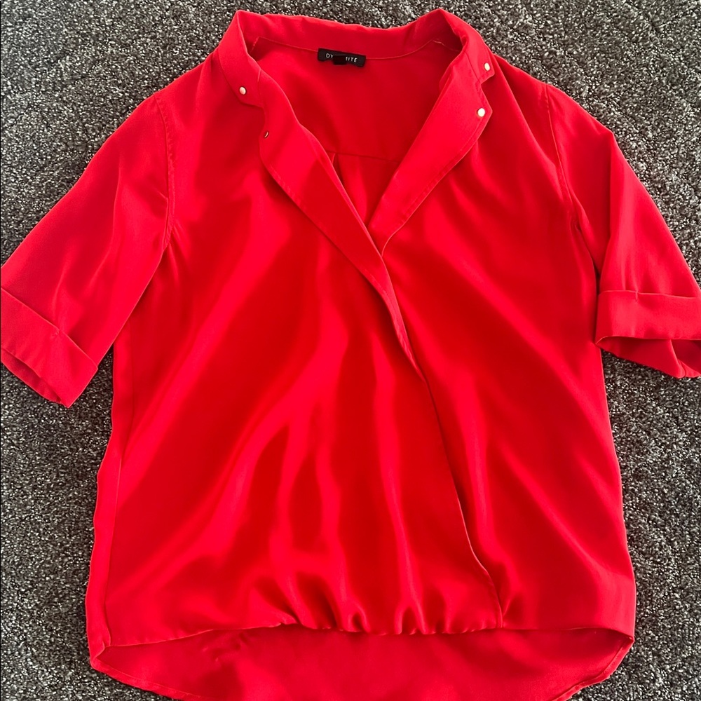 Red Blouse with gold embellishments- Vibrant Solid Red